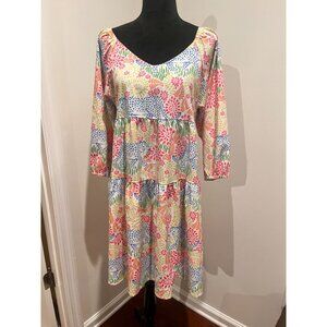 Michelle Mcdowell Bright Rainbow Boho Leopard Spiral Midi Dress Sz LG